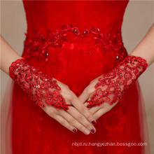 Новый дизайн моды красный запястье длина высокое качество свадебные кружева перчатки